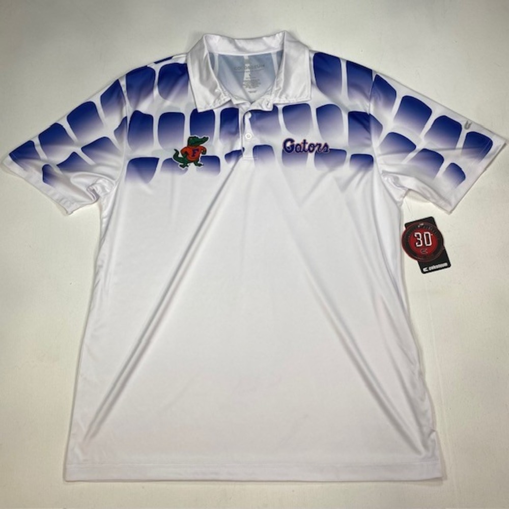 Colosseum Mens Florida Gators Polo Shirt White Blue Gradient FFPS10301W L NEW